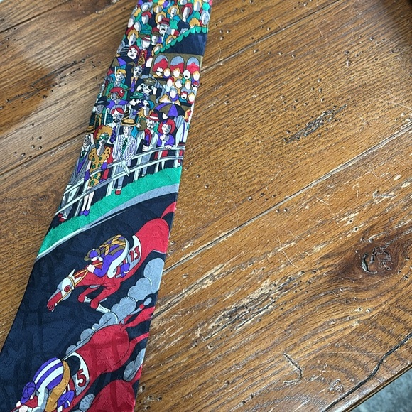 Balmain Pierre Balmain 100% Silk Tie Extra Long Racetrack Horse Racing Vintage - Picture 2 of 10